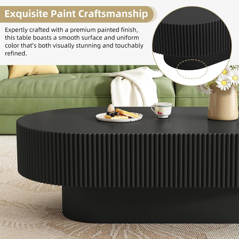 Elegant 43.3" Oval Coffee Table, Modern Cream Drum Design for Living Room gallery