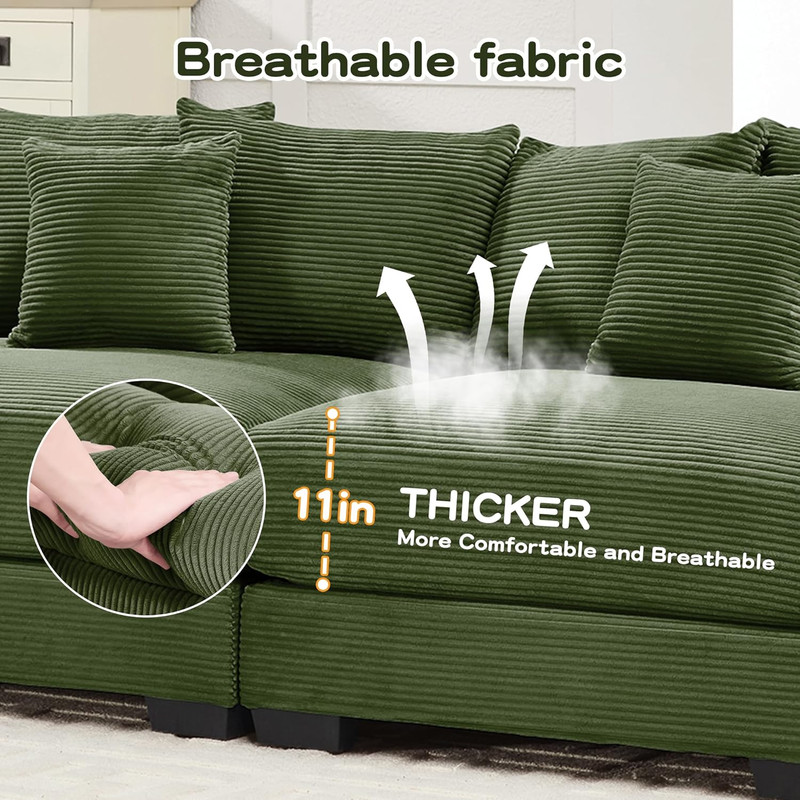 Chic Green Modular Sectional Sofa with Plush Armrests & Cozy Pillows gallery