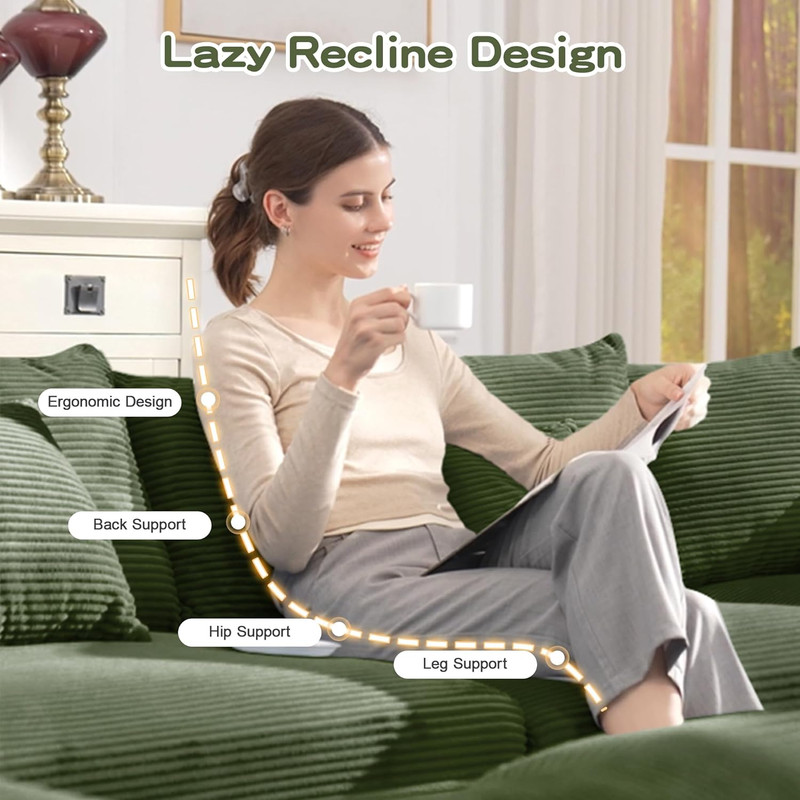 Chic Green Modular Sectional Sofa with Plush Armrests & Cozy Pillows gallery