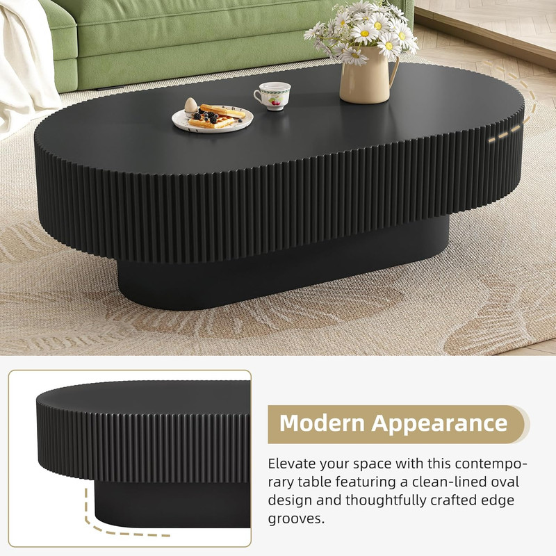 Elegant 43.3" Oval Coffee Table, Modern Cream Drum Design for Living Room gallery