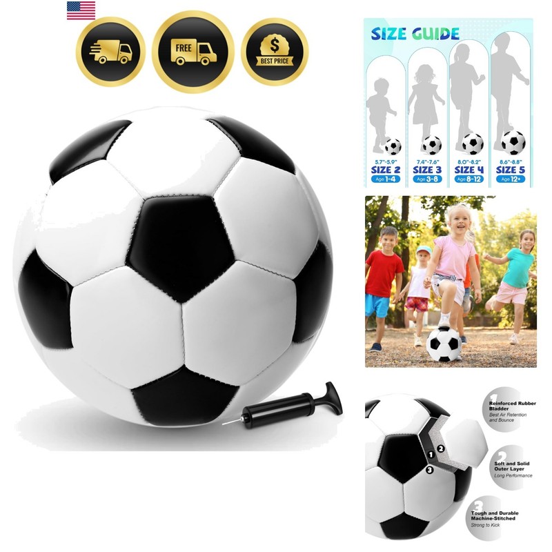 Soccer Ball Size 5 Size 4 Size 3 Size 2 with Pump Deflated – Single, 2 or 3 P…