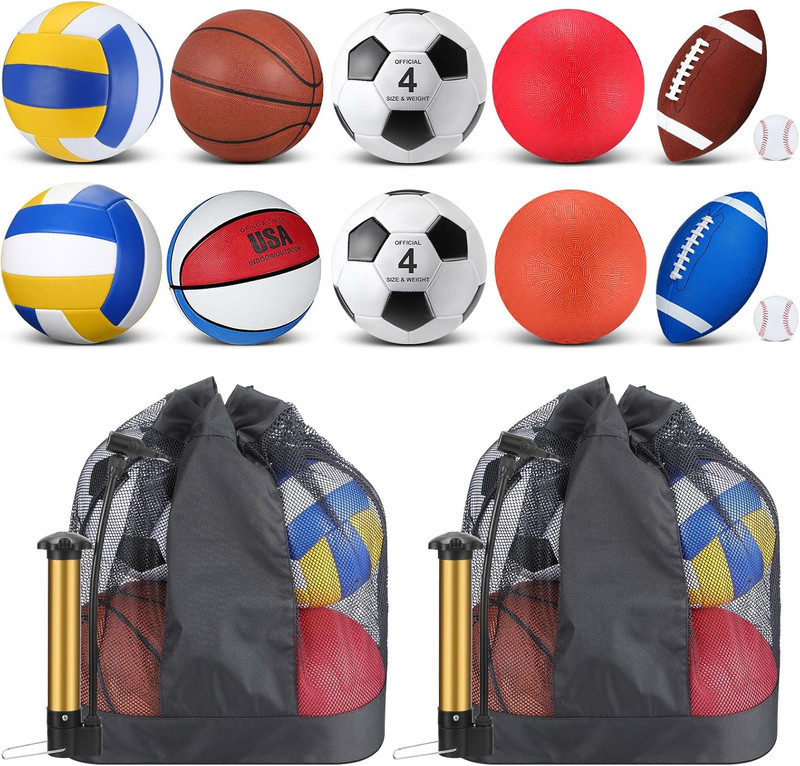 12 Pcs Assorted Sport Ball Set for Kids Official Size Basketball Football Volley