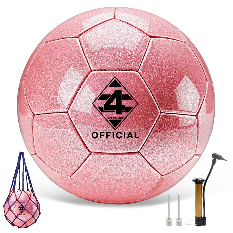 Glitter Soccer Size 4 with Pump & Needle/Mesh Bag, Sofu PU Soccer Kit for Ind…