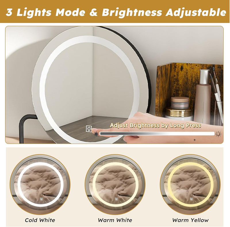 Dimmable Makeup Vanity Set with Mirror, Outlet, Drawers & Chair for Bedroom gallery
