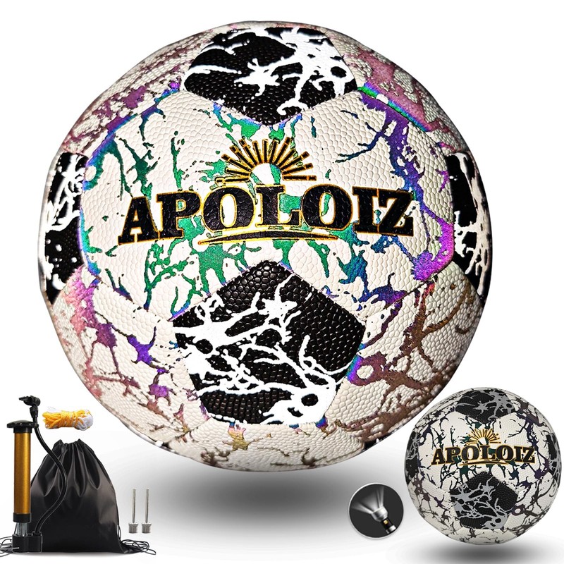 Holographic Reflective Soccer Ball Size 5 for Teenage,Black and White Soccer …
