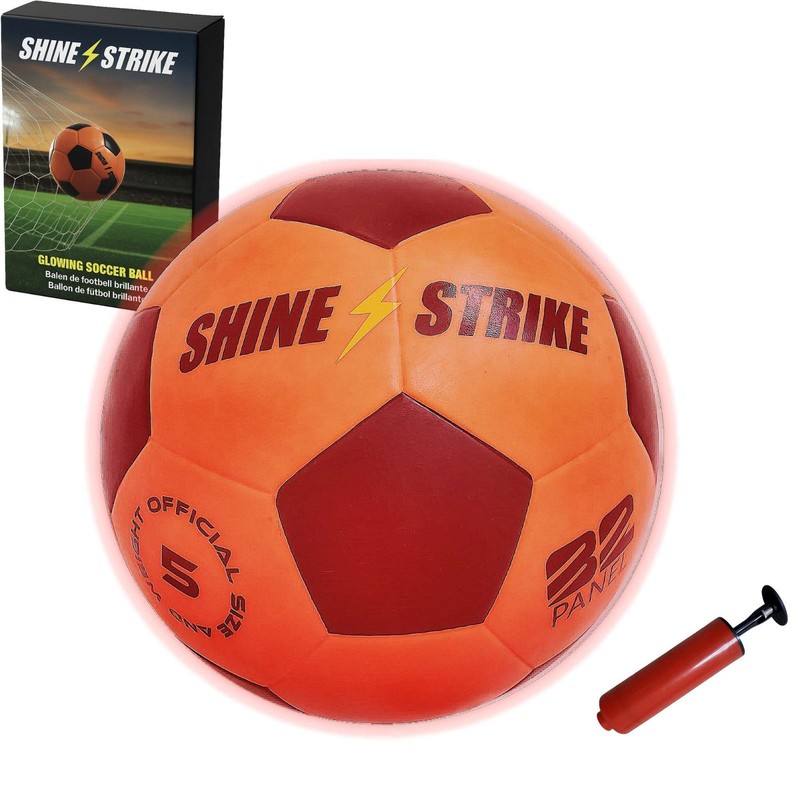 ShineStrike Light up LED Soccer Ball – Orange – Size 5 – Batteries&Pump included