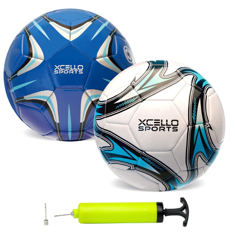 Size 4 Soccer Ball 2 Pack (Blue/Silver, White/Blue) w/Pump