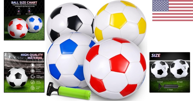 4 Fun and Portable Soccer Balls with Pump - Outdoor & Indoor Sports for All Ages gallery