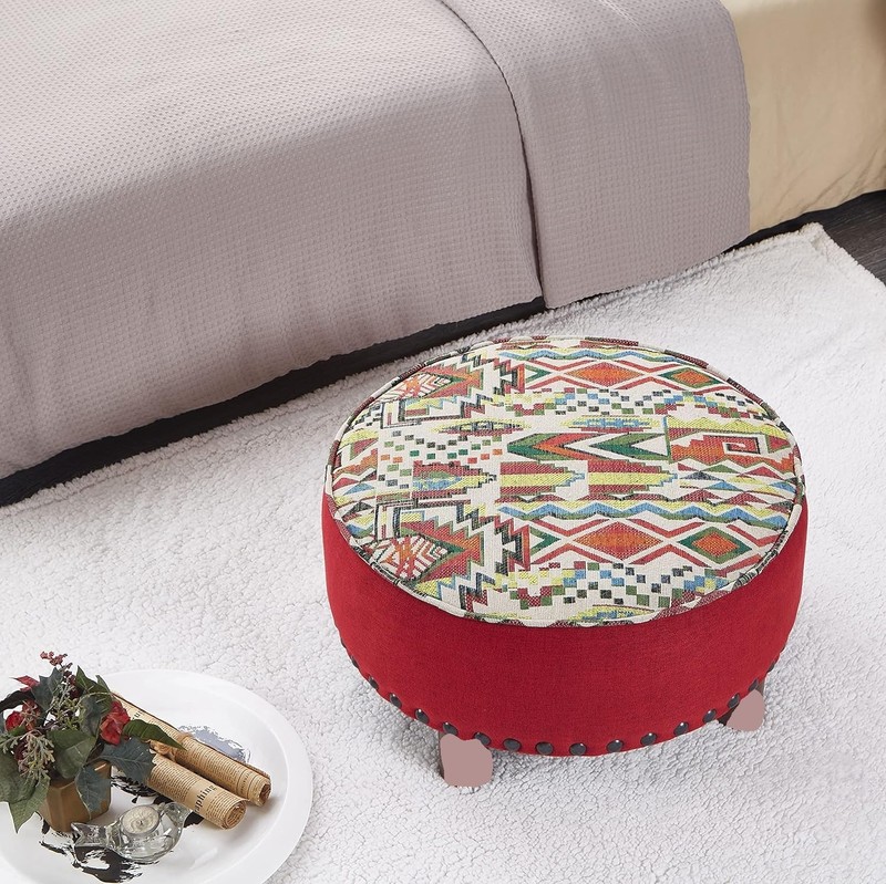 Upholstered Oversized Ottoman Modern round Floor Seating, Dia 21.5" Geometric Re gallery