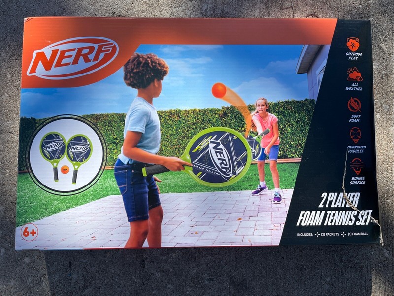 Franklin Sports Hasbro Nerf 2 Player Foam Tennis Set Oversize Green & Blue ~ NIB