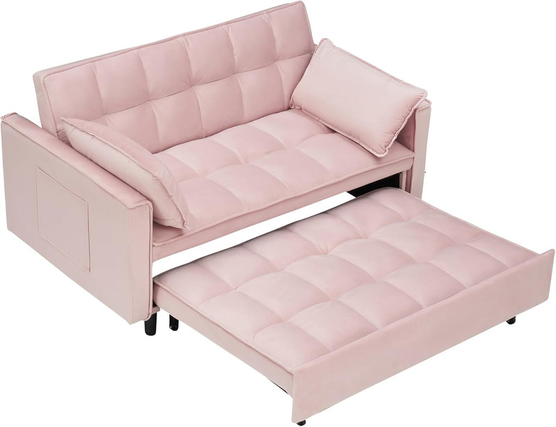 Pink Convertible Sofa Bed with Pull-Out Bed & Adjustable Backrest, 55 gallery