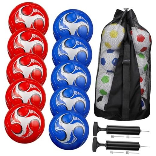Libima 13 Pcs Soccer Ball Bulk 10 Pcs Official Size4 Red, Blue Classic Style