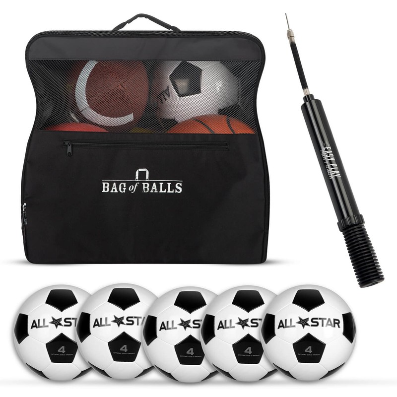 Easy Play Sports Ball Kit with Pump – Includes 5 Soccer Balls,Carrying Bag&Pump