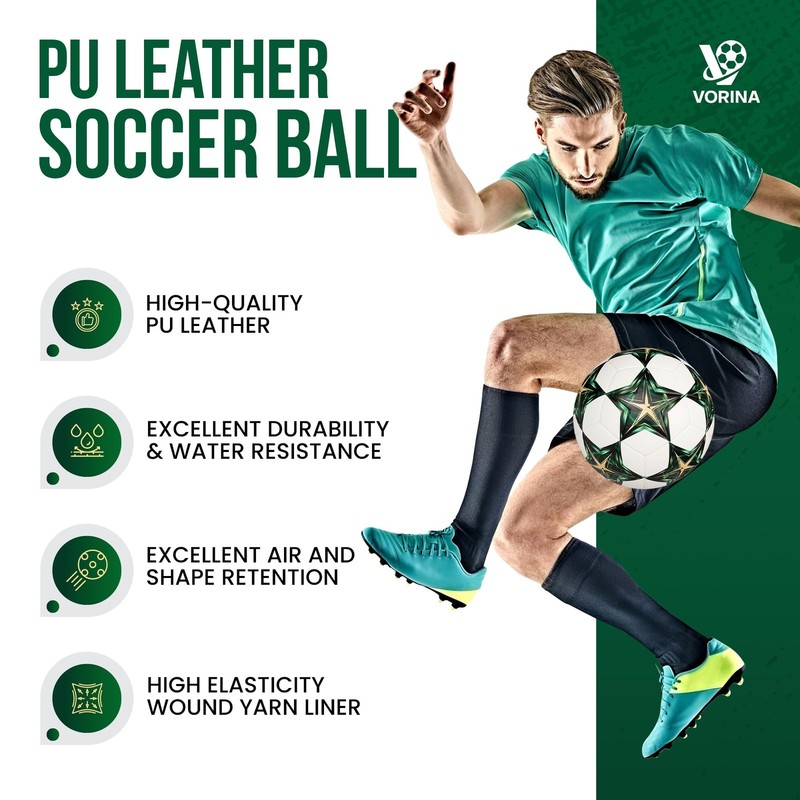 Soccer Ball Size 5 – Official Match & Training Ball, Waterproof Thermal Bonde... gallery