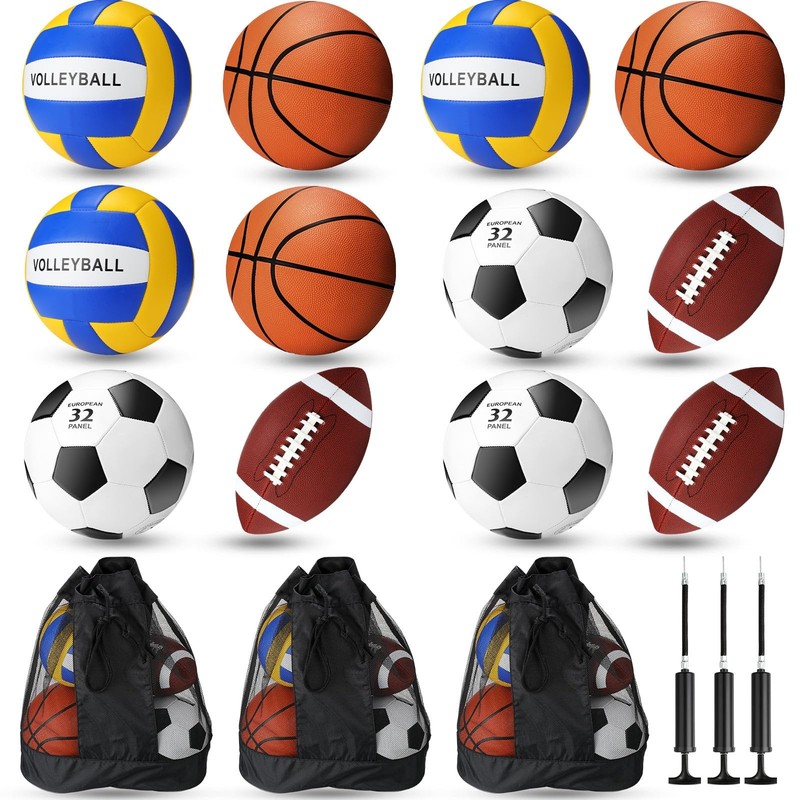 Sport Balls Set Official Size Basketball Football Volleyball Soccer Ball with...