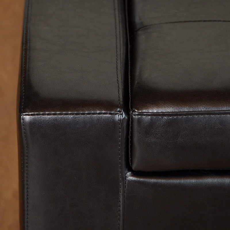 Stylish 50.8" Black Leather Storage Ottoman with Tufted Design & Wood Legs gallery