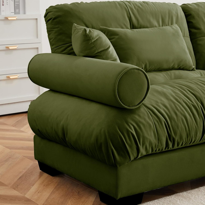 Olive Green Modular Sectional Sofa with Movable Ottoman and Pillows gallery