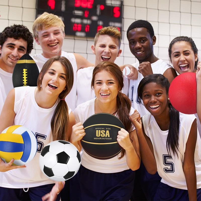 6 Pcs Multi Sport Ball Set Official Size Football Basketball Soccer Volleybal... gallery