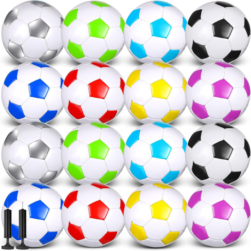 16 Pcs Gifts Soccer Balls Bulk with 2 Pcs Pump Size 3/4/5 Deflated Training Socc