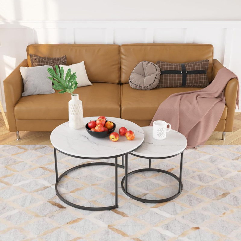 Stylish 27.6" Round Nesting Coffee Table Set with Marble Top & Metal Frame gallery