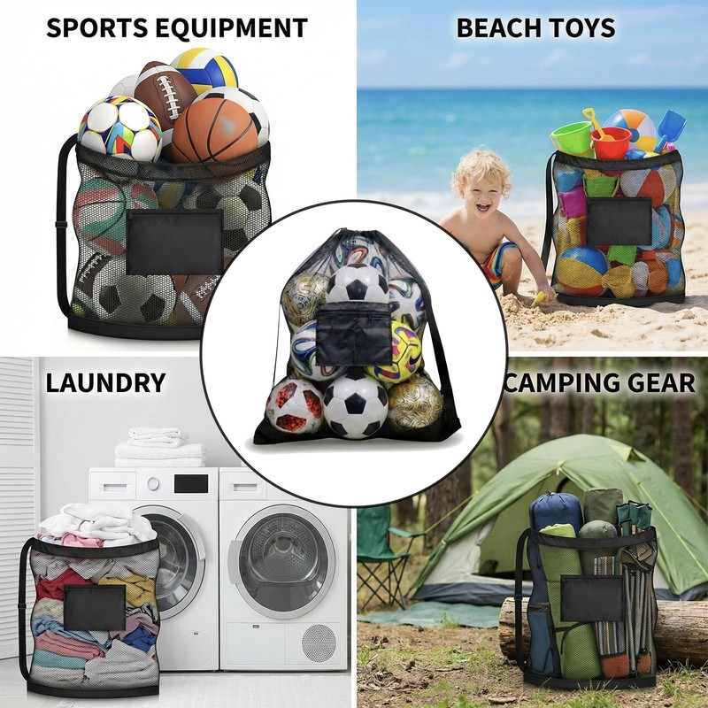 Extra Large Mesh Ball Bag with Pocket Holds 13 Large Balls Black Sports Sack gallery
