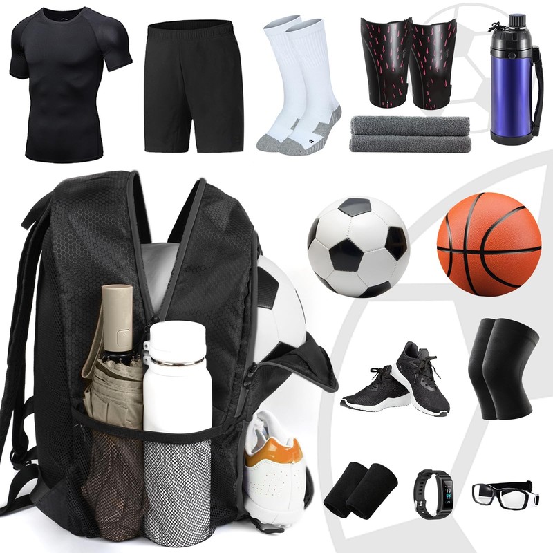 YOREPEK Soccer Backpack, Lightweight Bag with Ball Large, Coal Black gallery