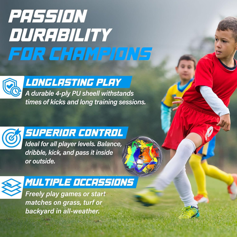Size 4 Soccer Ball, Durable Long-Lasting Construction Soccer Balls for Kids Teen gallery