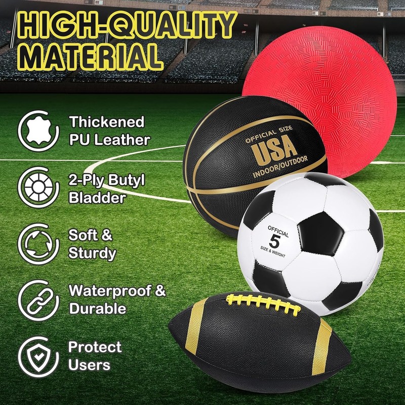 4 Pcs Sports Balls Set for Teen Adult, Include Official Size Basketball Socce... gallery
