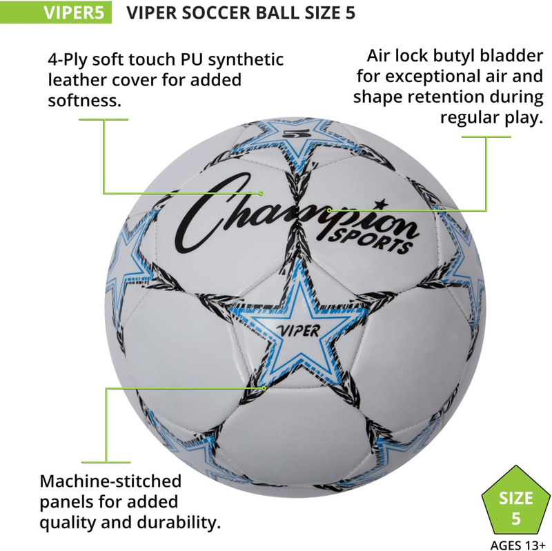 Viper Soccer Ball – TPU Soft-Touch Training Ball in Sizes 3,4,5 for Indoor/Outdo gallery