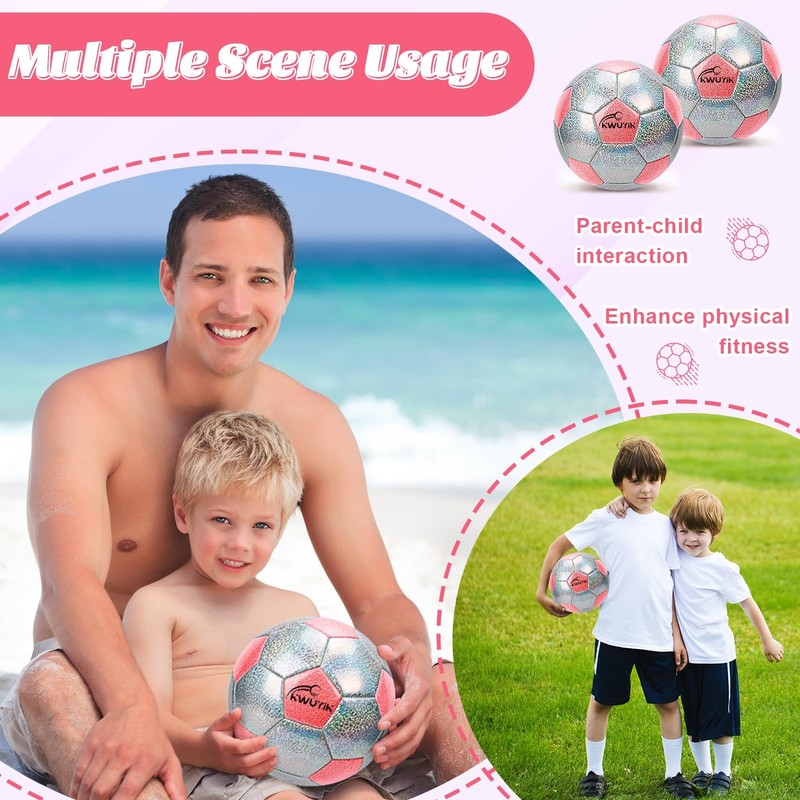 Soccer Ball Size 4 Glitter Pink & Silver Spliced with Pump Toddler Soccer Bal... gallery