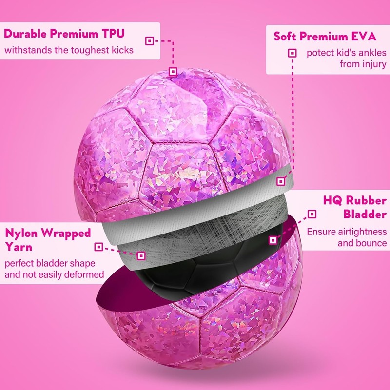 Machine Stitched Size 4 Soccer Ball - Glitter Pink for Kids’ Outdoor Activities gallery