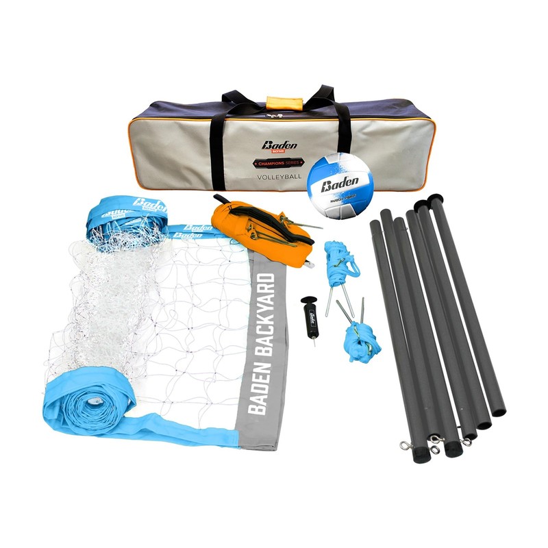 Baden Champions Volleyball Net Set, Adjustable Poles, Ball & 1-Pack, Blue