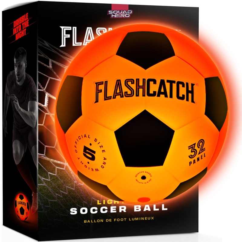 FlashCatch Light Up Soccer Ball - Glow in the Dark - NO 5 - Medium, Orange