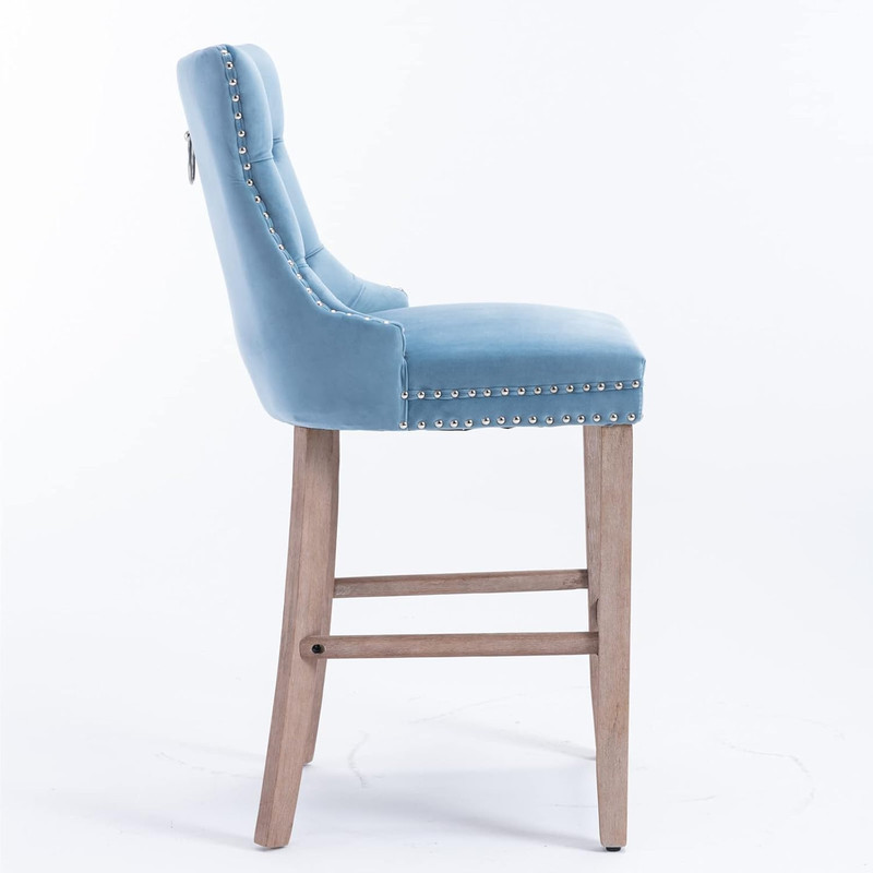Light Blue Velvet Wingback Bar Stools Set of 2 with Nailhead Trim gallery