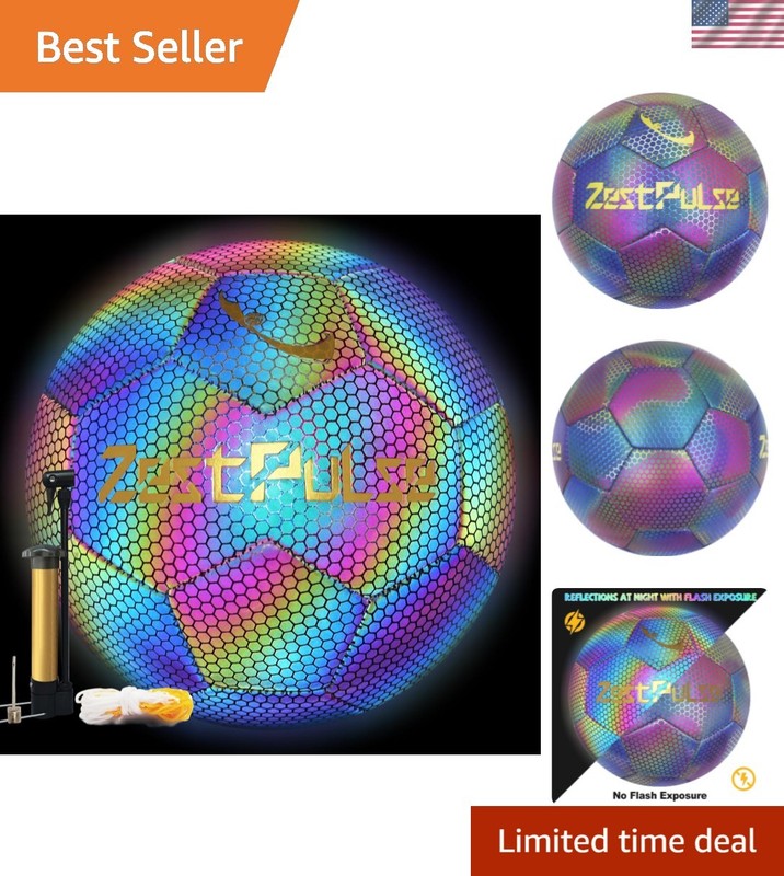 Holographic Reflective Soccer Ball Size 3, 4 & 5 for Kids & Adults, High Visi…