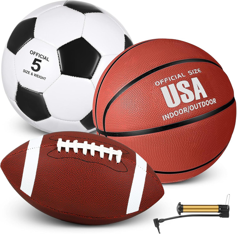 3 Pcs Sports Balls Sport Set for Teens Adults Including Official Size Soccer Bas