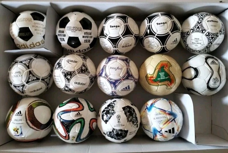 ADIDAS HISTORICAL MINI BALL, SET OF 14 PCS FIFA WORLD CUP 1970 TO 2022 SIZE 1