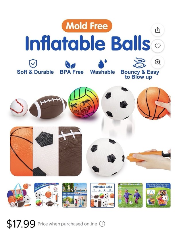Balls Set for Kids with Bag Includes Football Soccer Basketball Baseball Volleyb