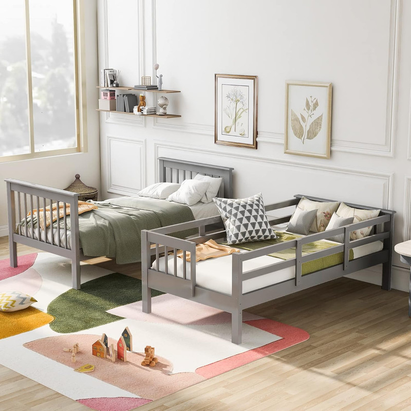 Space-Saving Twin Bunk Bed with Storage Ladder & Guard Rail - Gray Wood gallery