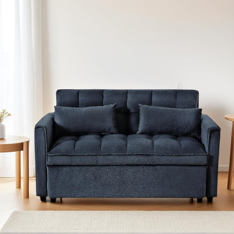 Compact 53" Velvet Sleeper Sofa, 3-in-1 Couch with Adjustable Backrest, Black gallery