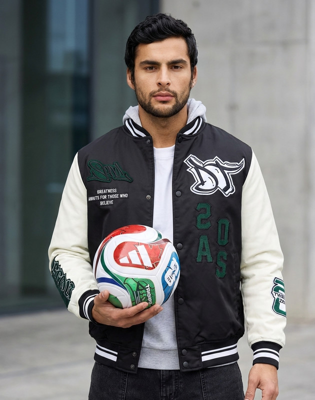 Varsity Jacket For Men’s Embroidered With TRIONDA Football Soccer Ball Pair Set