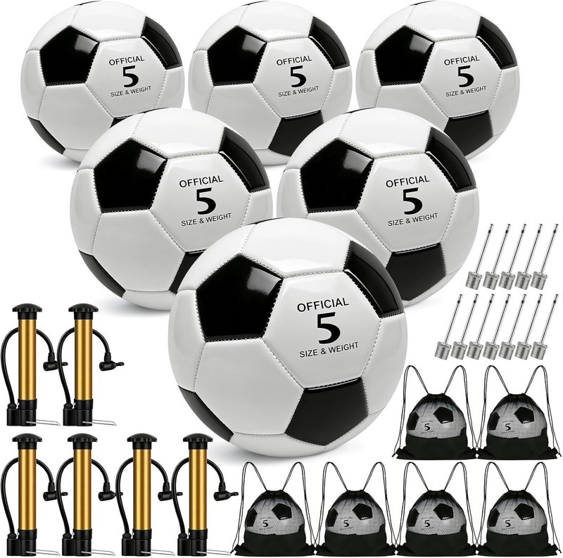 6-Pack Deflated Soccer Balls Sizes 3, 4, 5 with Pump and Net Included