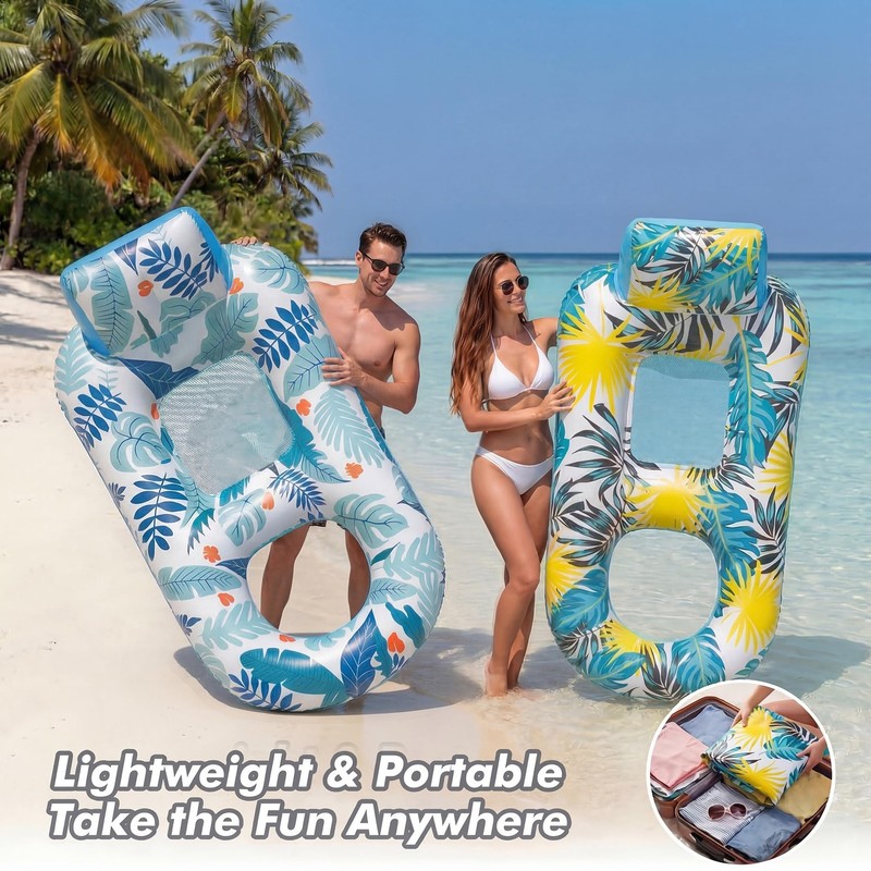 2 Pack Inflatable Heavy Duty Pool Floats Lounger, Giant Pool Floats Adult Siz... gallery