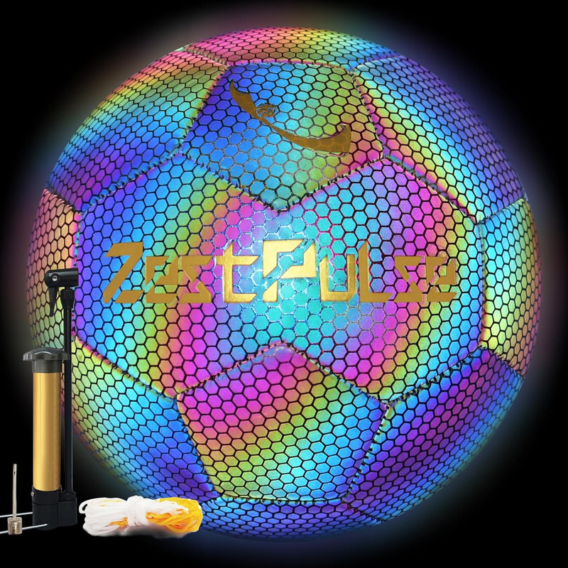 Holographic Reflective Soccer Ball Size 3, 4 & 5 for Kids & Adults, High Visibil