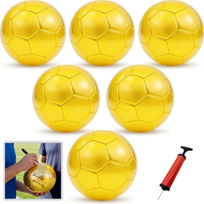 6 Pcs Gold Soccer Size 3, DIY Autograph Football, with Pump Display Stand for…