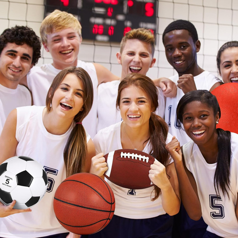 4 Pcs Sports Balls Set for Teen Adult, Include Official Size Basketball Soccer F gallery