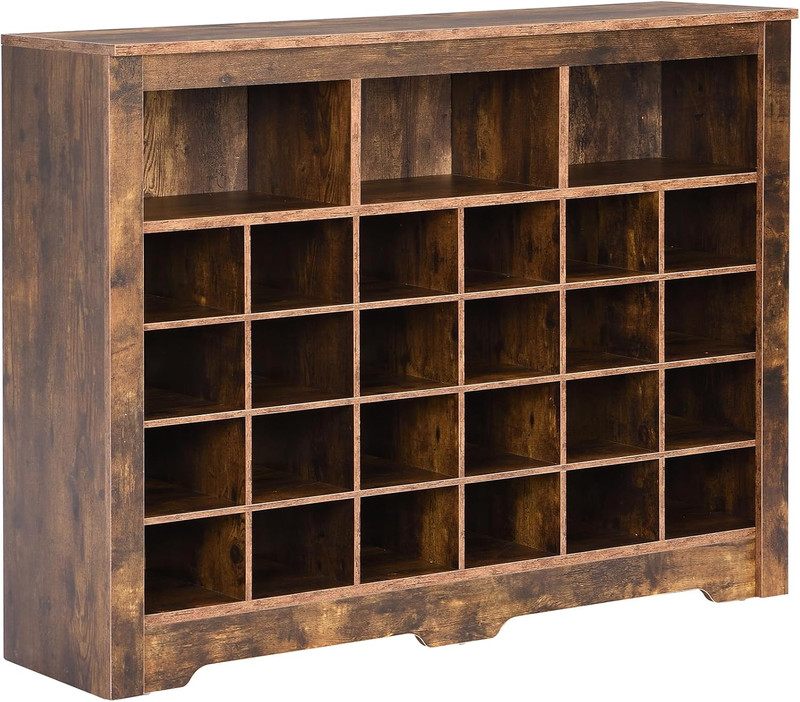 Modern 45" Shoe Cabinet with 5-Tier Rack & 27 Cubbies, Rustic Brown Storage gallery