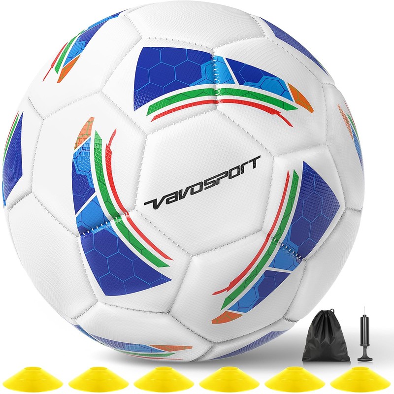 Soccer Ball Set – Official Size 3, 4, 5 Soccer Balls with Pump & 6 Cones, Wat…