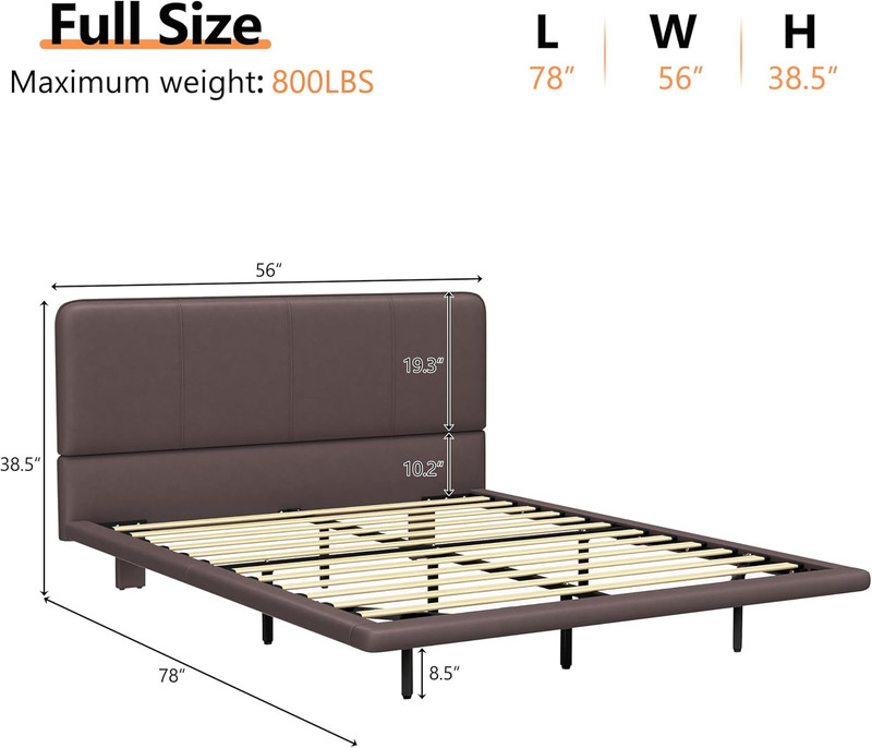 Modern Floating Full Bed Frame with LED Light, No Box Spring Needed, Coffee gallery