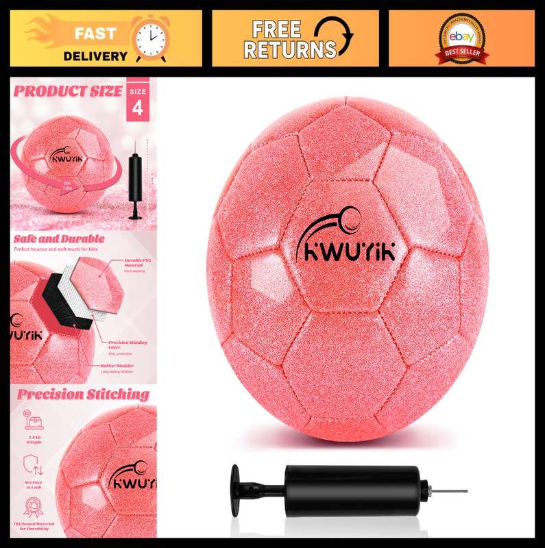 Glitter Pink Gold Purple Soccer Ball Size 3 4 5 with Pump – Youth Training Ball